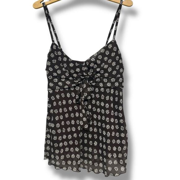 H&M Y2K Tank Top Babydoll Floral Daisy Chiffon Bow Brown Flowy Cottage Size 4 - Picture 11 of 11